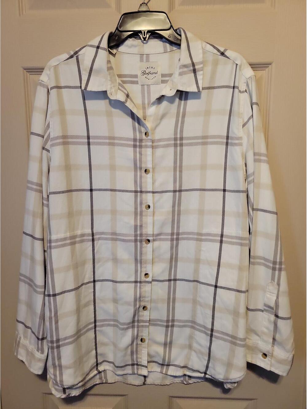 Jachs Girlfriend XL White and Gray Plaid Button-Up Shirt